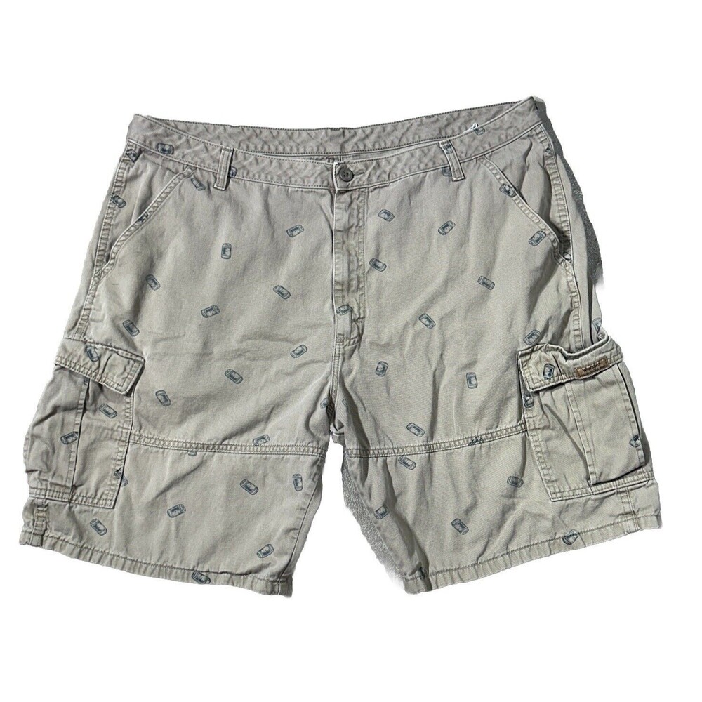 Wrangler Men's Sz 42 Beer Can Flat Front Cargo Shorts Tan Khaki Cotton Festive